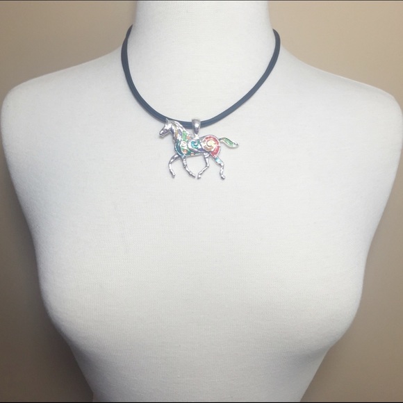 Multicolor Painted Horse Necklace & Earrings Set - Picture 2 of 3